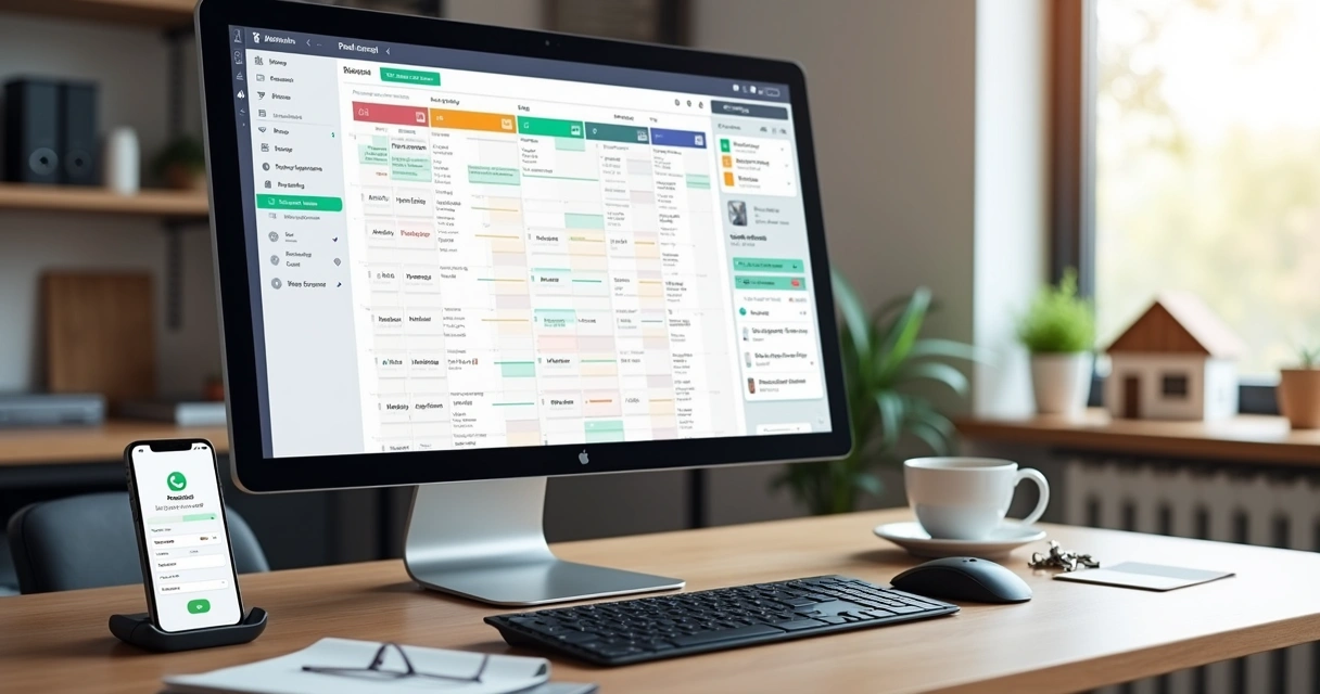Tela de computador exibindo sistema de automação de agenda com interface organizada para imobiliária