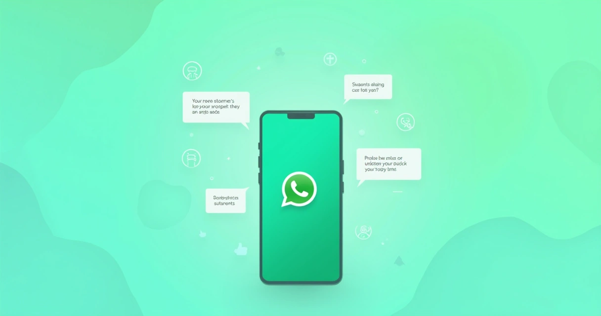 Smartphone with WhatsApp logo, speech bubbles showing positive interactions and communication tips.