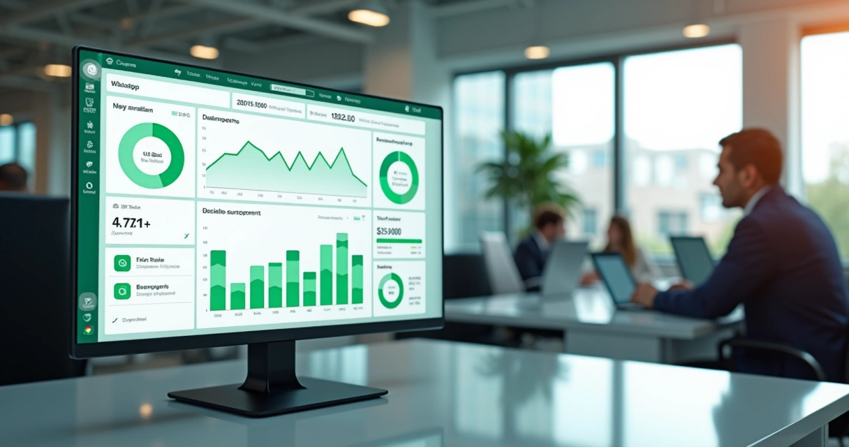 Painel digital com gráficos e indicadores de desempenho para autoatendimento no WhatsApp
