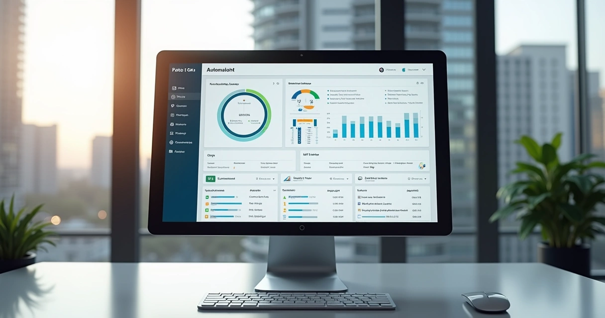 Tela de sistema digital mostrando automação de protocolos em condomínios com gráficos e interface organizada
