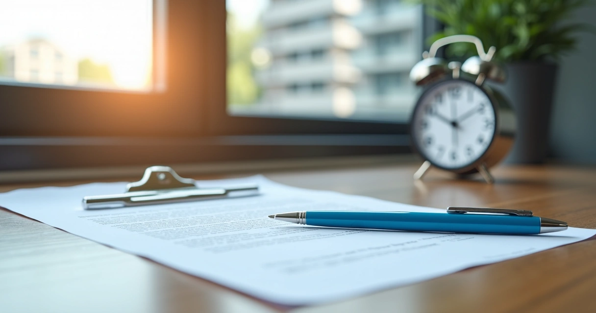 Documento de contrato com relógio e casa ao fundo indicando atraso na entrega do imóvel