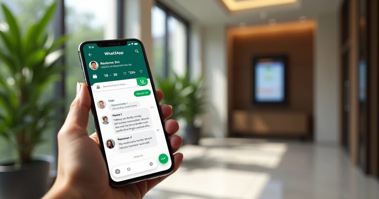 Pessoa utilizando aplicativo no celular para reservar espaço comum em condomínio com interface de IA no WhatsApp