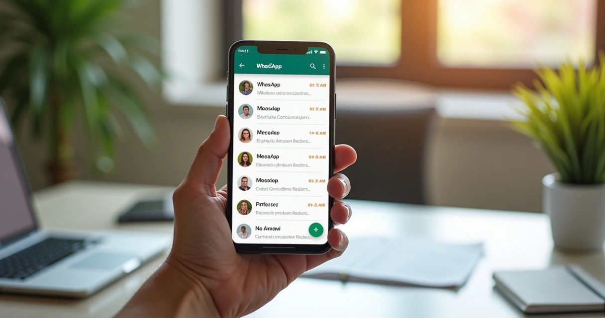 Tela de smartphone exibindo mensagens programadas no WhatsApp para condôminos com interface clara e organizada