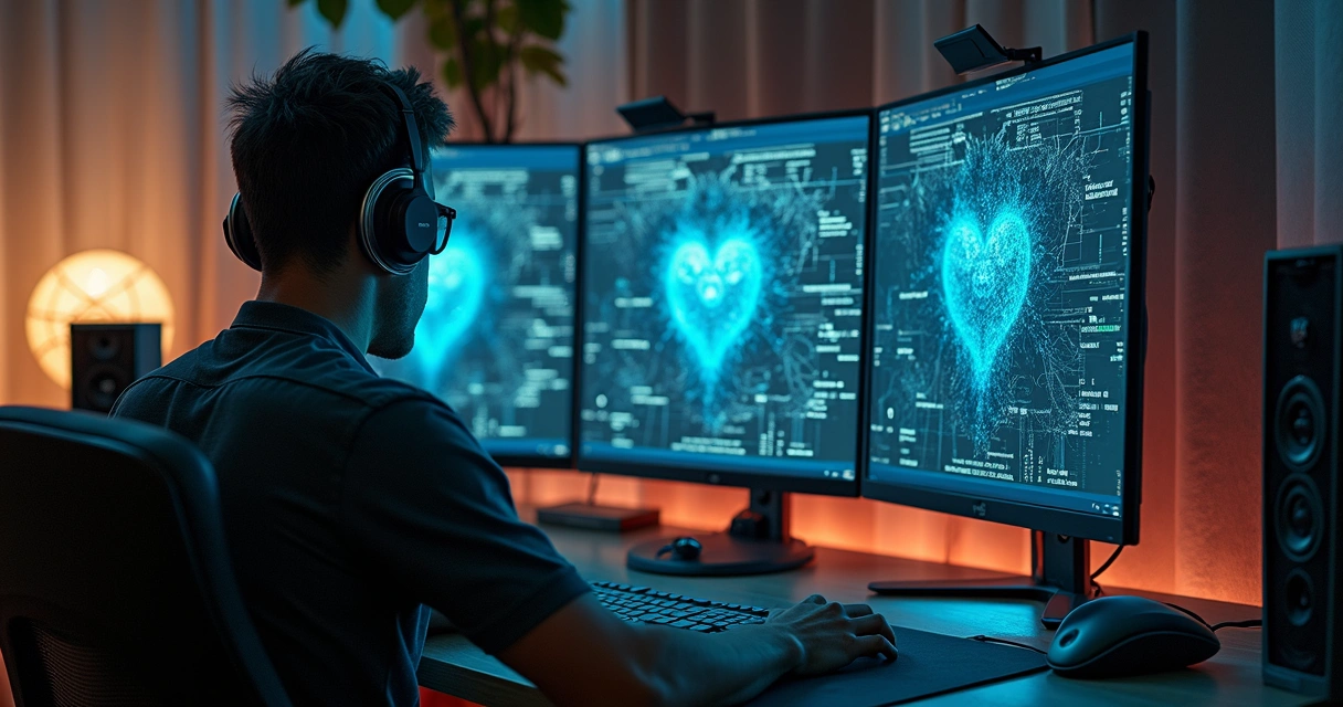 Computador com tela mostrando falha em sistema de atendimento e dados perdidos, escritório moderno ao fundo