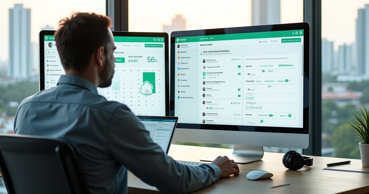 Gestor de condomínio analisando painel de backups automáticos na tela do computador