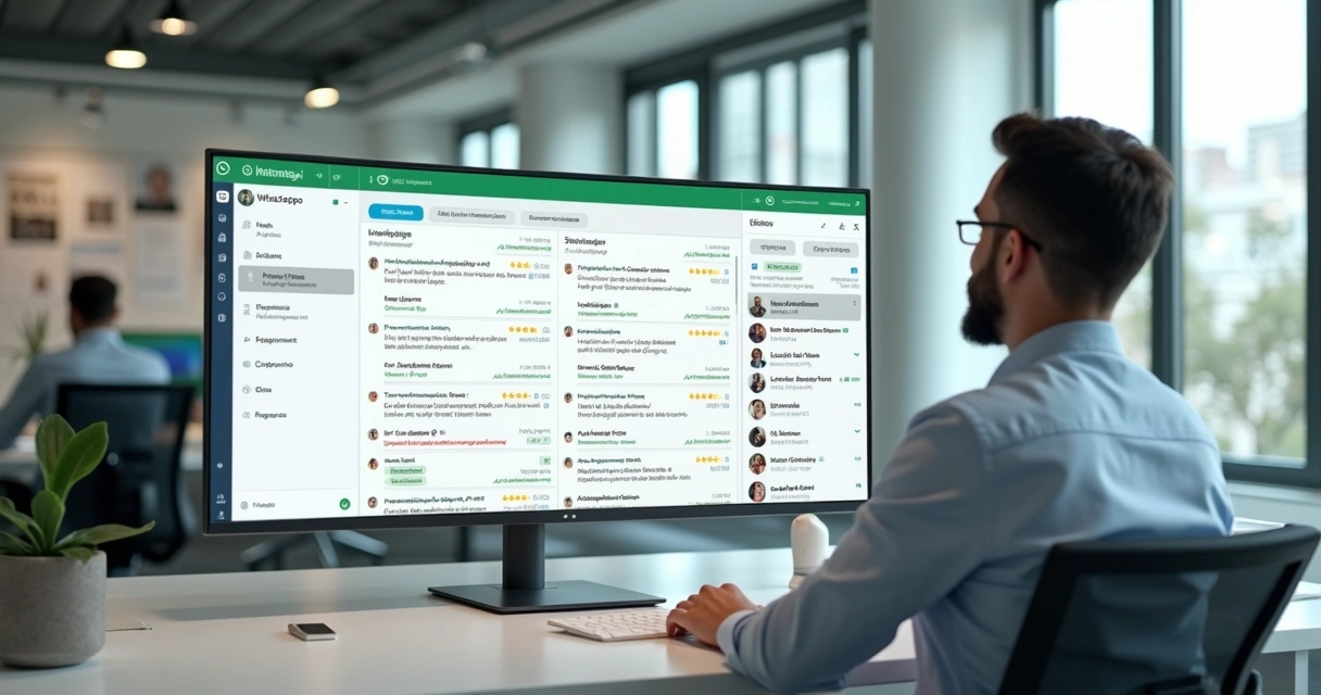 Gestor de condomínio usando painel com chatbot e WhatsApp para organizar atendimentos