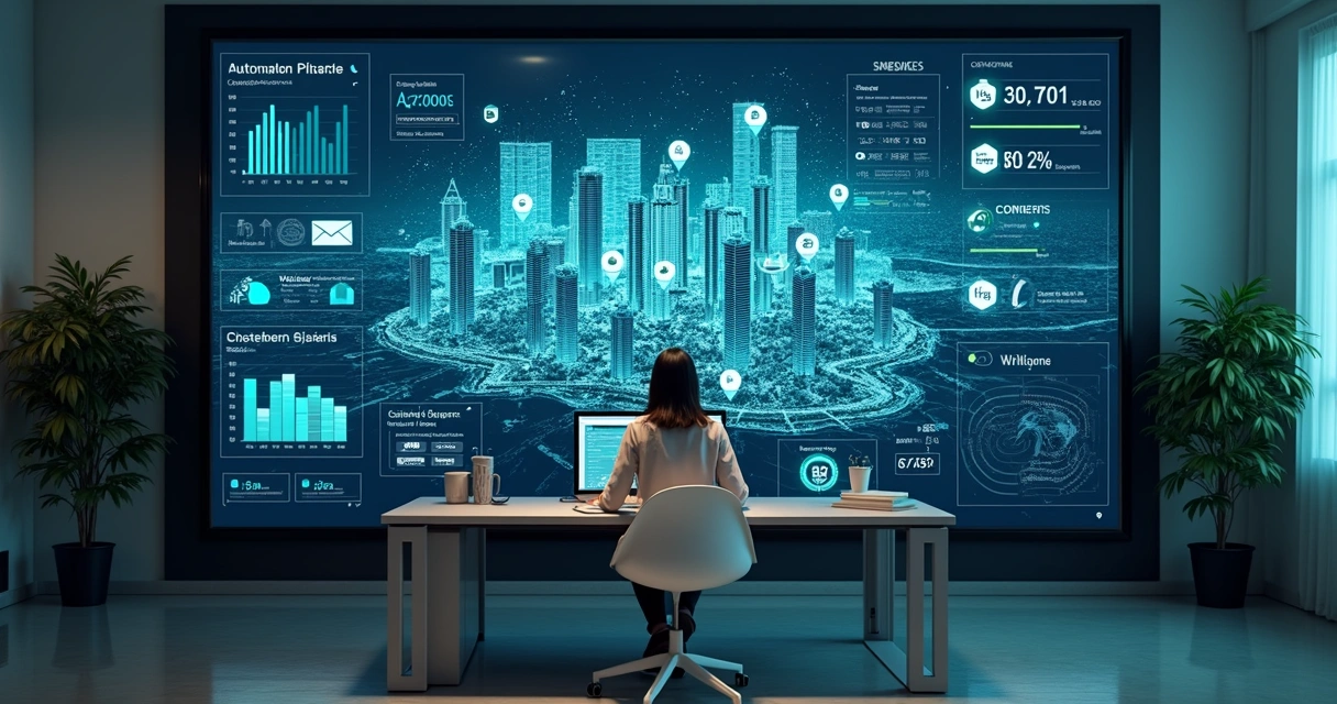 Dashboard digital com mapa de condomínios e indicadores de atendimento com IA