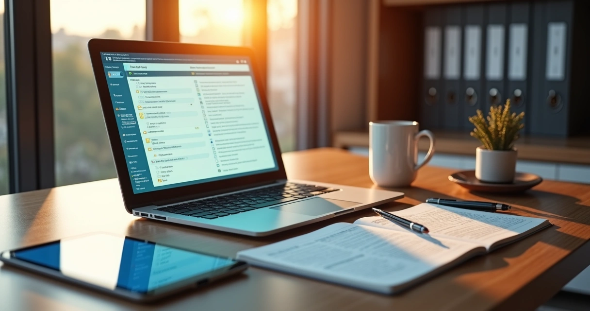 Síndico profissional organizando checklist digital com apoio de IA